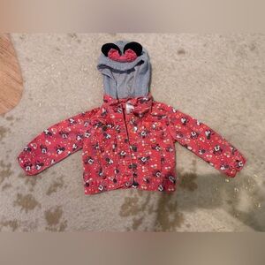 DISNEY Toddler Girls Red Denim Minnie Mouse Jacket With Hood And Ears Sz 4 GUC